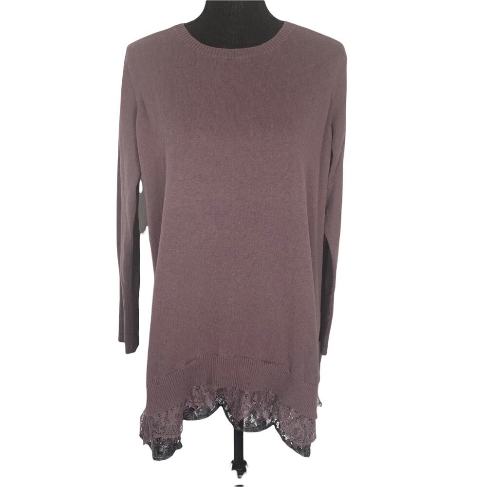 Lori Goldstein Women Long Sleeve Cashmere Blend Tunic Lace Hem Sz 1x Purple 49-2